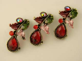 Hole Beads #3 Vine & Teardrop Facet Made w/Red Siam Swarovski 