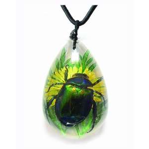  Real Insect & Flower Necklace, Rutelian Beetle (Big 