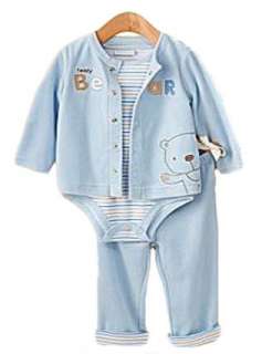   Baby Boy Infant Velour Set (Blue) 3 piece Set 3 6 Months: Clothing