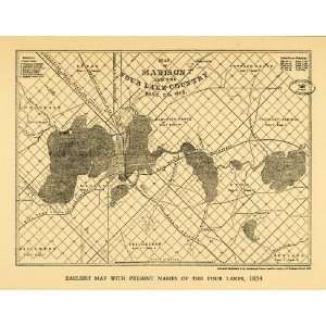  1945 Print Antique Madison Map Dane County Four Lake 