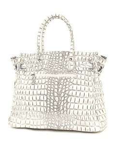 Animal Crocodile Pattern Large Tote Bag Handbag White  