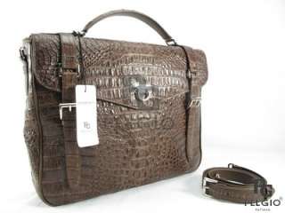 PELGIO Genuine Crocodile Caiman Skin Leather Soft Laptop Briefcase 