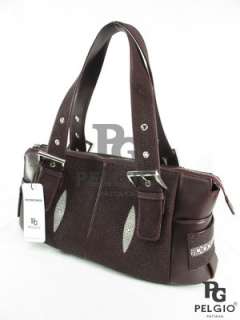 PELGIO Genuine Row Stingray Skin Leather Handbag Purse Burgundy Free 