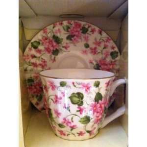 Gracie China Teacup and Saucer flowers 