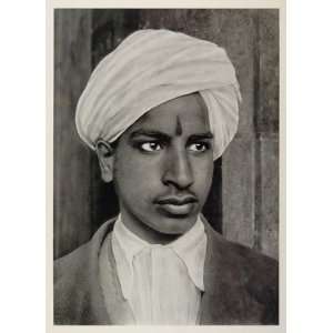  1928 Portrait Indian Hindu Man Turban Kashmir India 