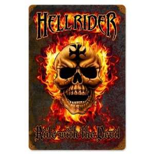 Hell Rider Motorcycle Vintage Metal Sign   Victory Vintage Signs 