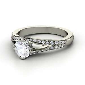  Guinevere Ring, Round White Sapphire 14K White Gold Ring 