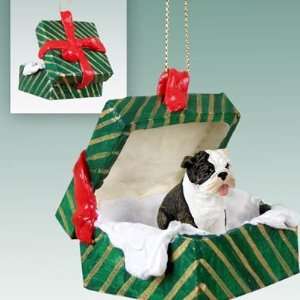 Bulldog Green Gift Box Dog Ornament   Brindle:  Home 