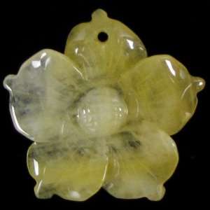    38mm honey jade carved rose flower pendant bead: Home & Kitchen