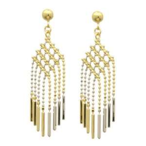 14K Square Center With 8 Lines Drop Earring Hand Made Beaded Two Tone 