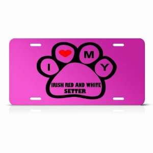 Irish Red And White Setter Dog Dogs Pink Animal Metal License Plate 