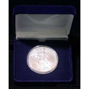   Silver Eagle Dollar Coin Uncirculated in Blue Velvet Box and Coin
