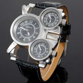   Three Timezone GMT Mens Quartz Wrist Watch Steel Case Gift for Him