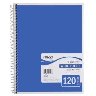  Mead Spiral Notebook, 3 Subject, 120 Count, Wide Ruled 