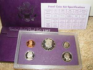 1987 United States Proof Set S Mint 5 Coins  