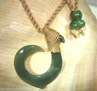 31mm Polynesian Jade Makau Fish Hook Necklace 27 Adjst  