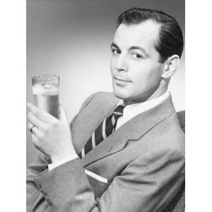  Man Holding Glass of Beer, Posing in Studio, Portrait 