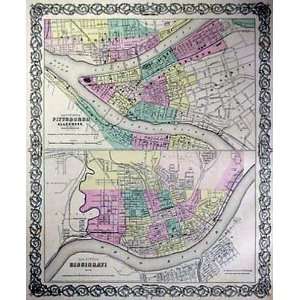   Colton 1855 Antique Maps of Pittsburgh & Cincinnati