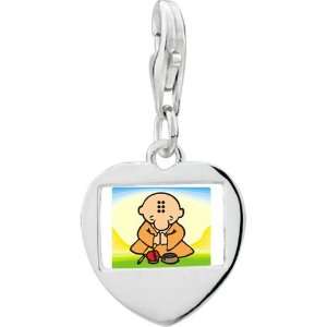   Gold Plated Religion Buddhism Little Monk Photo Heart Frame Charm