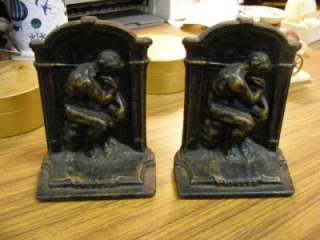 ANTIQUE BOOK ENDS THE THINKER BRONZE DIPPED METALWARE CAST BOOKENDS 