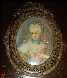 ANTIQUE PAIR Miniature Portrait Painting French Royalty  
