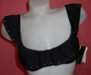 Rampage Frilly Studded Underwire Swimsuit Bikini Top Black XS  