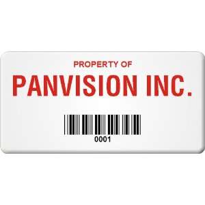 Custom Asset Label With Barcode, 1.5 x 3 Destructible Vinyl Labels 