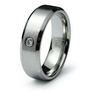  High End Beveled Edge CZ Steel Wedding Band Ring 7mm, 9 