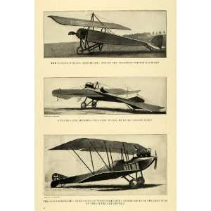 1915 Print Antique Airplanes Aviatik Biplane Monoplane Aviation Taube 