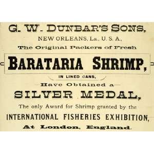 1883 Ad Barataria Shrimp Fish London Dunbar England   Original Print 