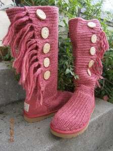 UGG Cardy Boots FRINGE Peppercorn Red Knit US 7  