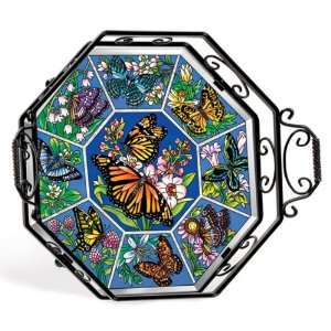  5709 Octagon Tray with Butterfly Design, 15 1/2 Inch W by 3 Inch D 