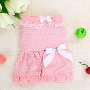  Pink Dress Skirt Apparel Clothes w/ Dot for Pet Dog   XS 
