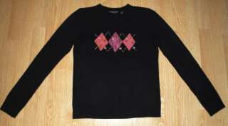 Reference Point Black w/Pink Bead Argyle Sweater Medium  