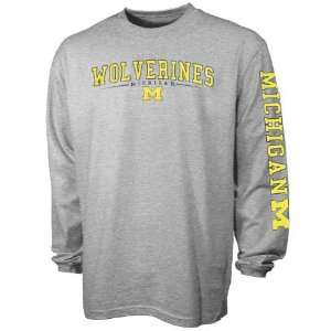  Michigan Wolverines Ash Standard Long Sleeve T shirt 