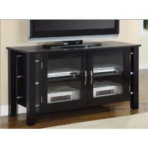   Plasma TV Stand with Glass Doors in Black Finish