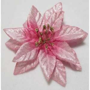  NEW Shiny Pink Poinsettia Flower Hair Clip, Limited 