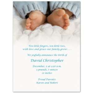  Blue Toes Birth Announcements   Set of 20 Baby