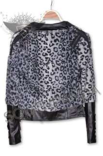 SC181 Black Punk Rock Leopard Skull Zip Jacket Coat  