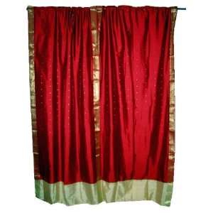  2 India Red Beige Artsilk Sari Curtains Drapes Panel 95 