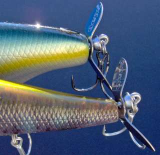 Comparison of heads and tails of Buzzjet 96 (back) and Spiral Minnow 