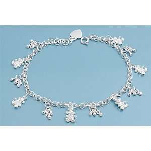    Sterling Silver Fancy Cuddly Teddy Bear Charm Bracelet Jewelry