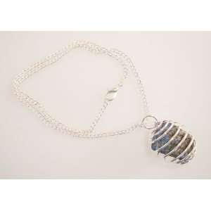   with Lapis Lazuli Gemstones in Silver Alloy Cage on Silver Alloy Chain