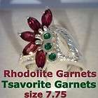 Unique Garnet Ring Rare Green Tsavorite w Rhodolite  