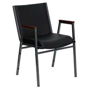  Thickly Padded, Black Fabric Stack Chair With Arms: Office 