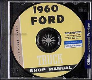 1960 Ford Pickup and Truck CD ROM Repair Shop Manual F100 F250 F350 