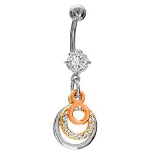   Tri Colored CZ Crystal Hoops Belly Button Navel Ring Dangle: Jewelry