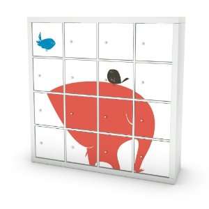   Elephant and Birds Decal for IKEA Expedit Bookcase 4x4