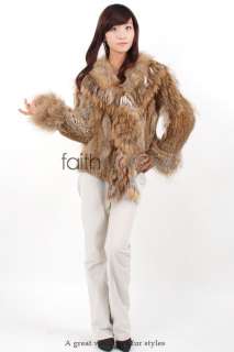 Rabbit Fur Knitted Jacket/Coat with Racoon Fur trimmed  