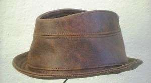 Jill Corbett trilby hat cracked brown leather L 58/59  